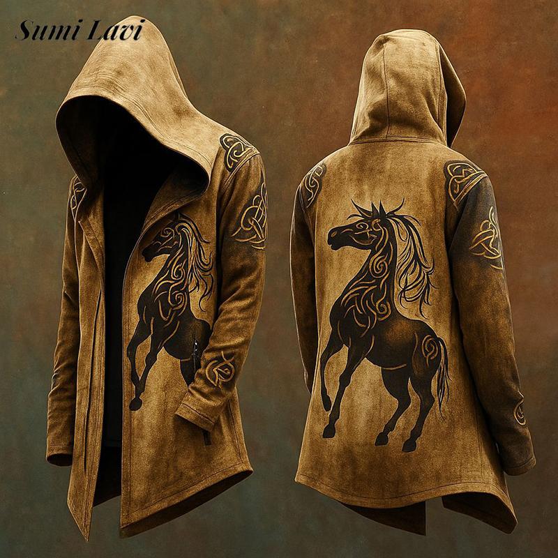 Vintage Fashion Postcards - Vintage Goth Printed Hooded Coats Mens