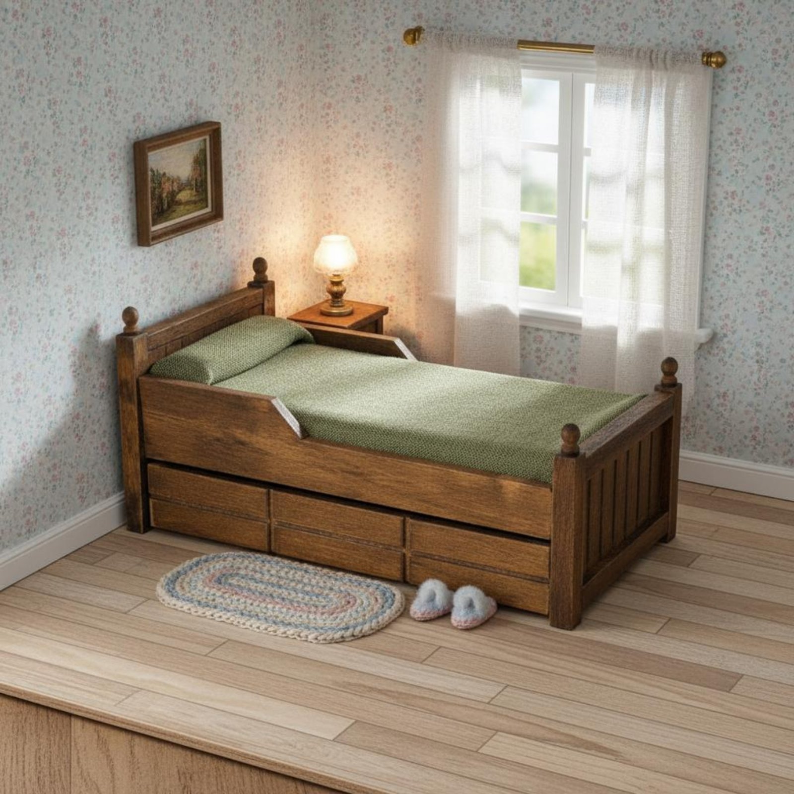 1:12 Scale Wooden Bed Handmade - Vintage Fashion Design のレビューと価格