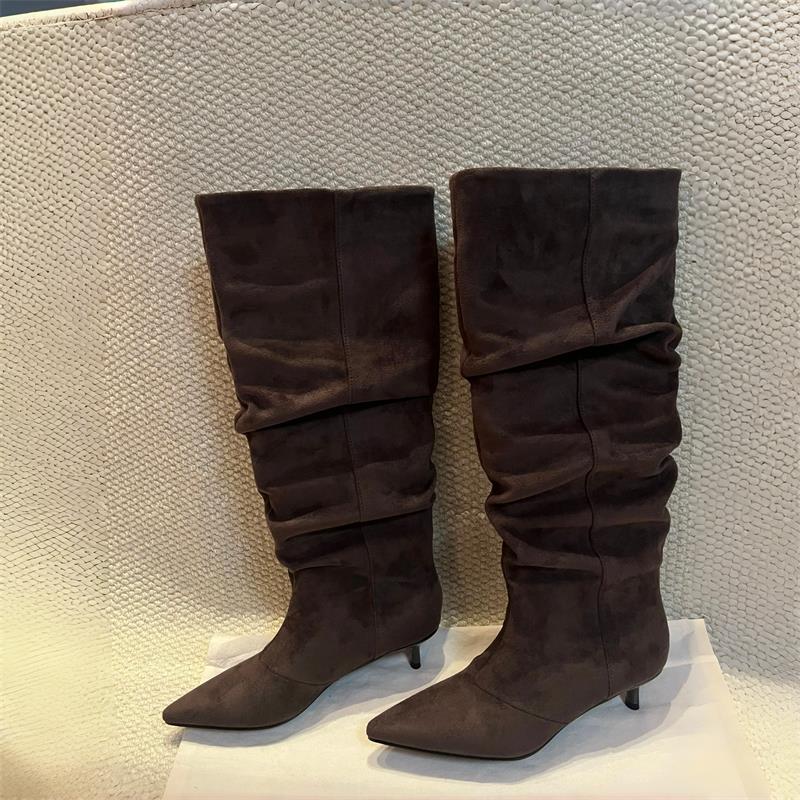 Suede Slouch Knee High Boots W - Vintage Fashion Design のレビューと価格