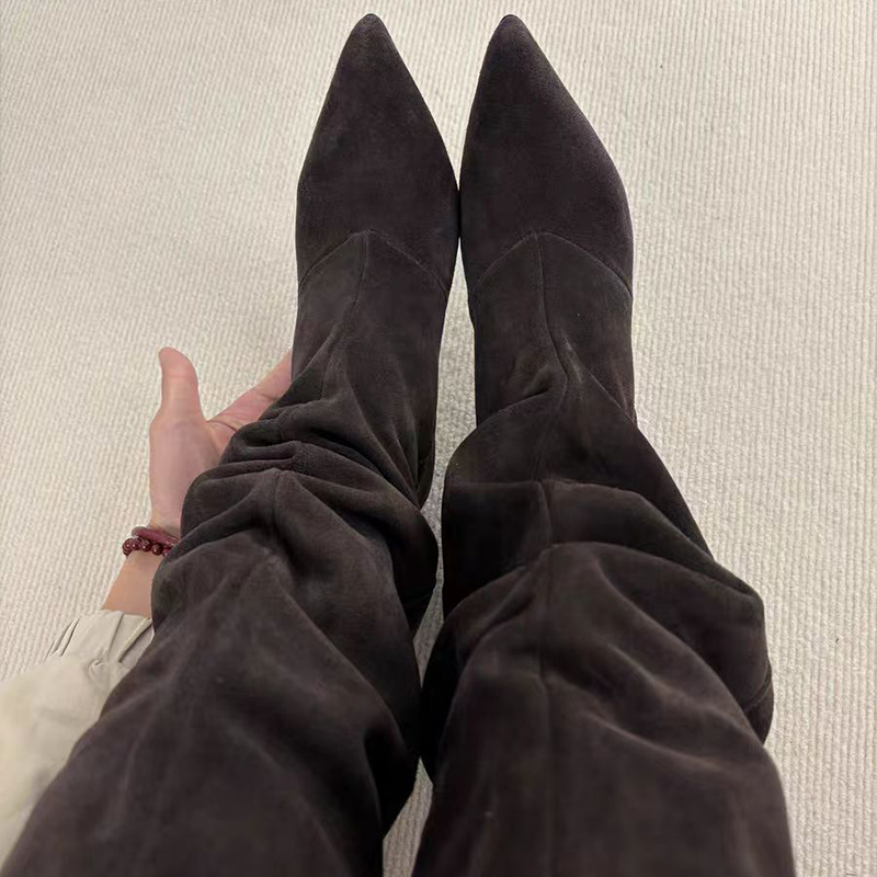Suede Slouch Knee High Boots W - Vintage Fashion Design のレビューと価格