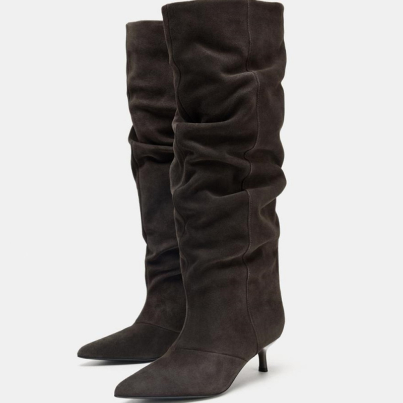 Suede Slouch Knee High Boots W - Vintage Fashion Design のレビューと価格