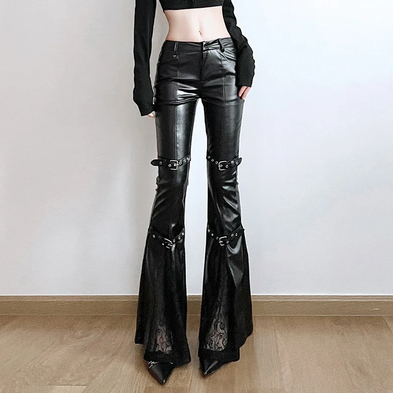 Women's PU Leather Flare Pants - Vintage Fashion Aesthetic のレビューと価格