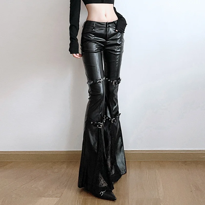 Women's PU Leather Flare Pants - Vintage Fashion Aesthetic のレビューと価格