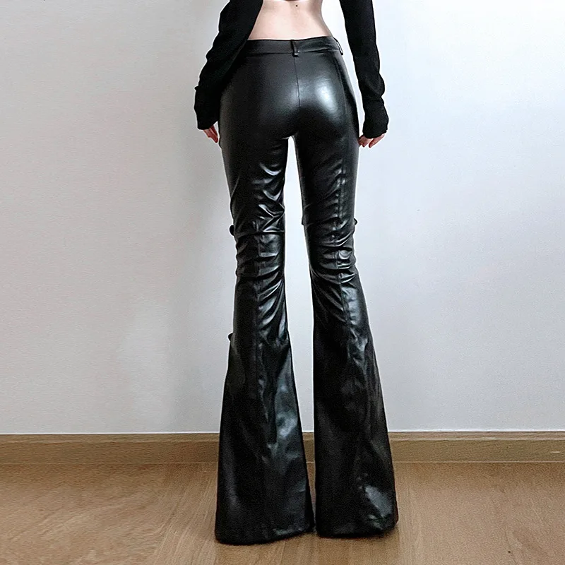 Women's PU Leather Flare Pants - Vintage Fashion Aesthetic のレビューと価格