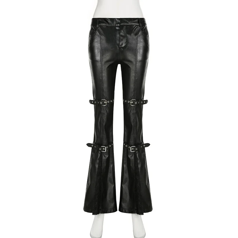Women's PU Leather Flare Pants - Vintage Fashion Aesthetic のレビューと価格